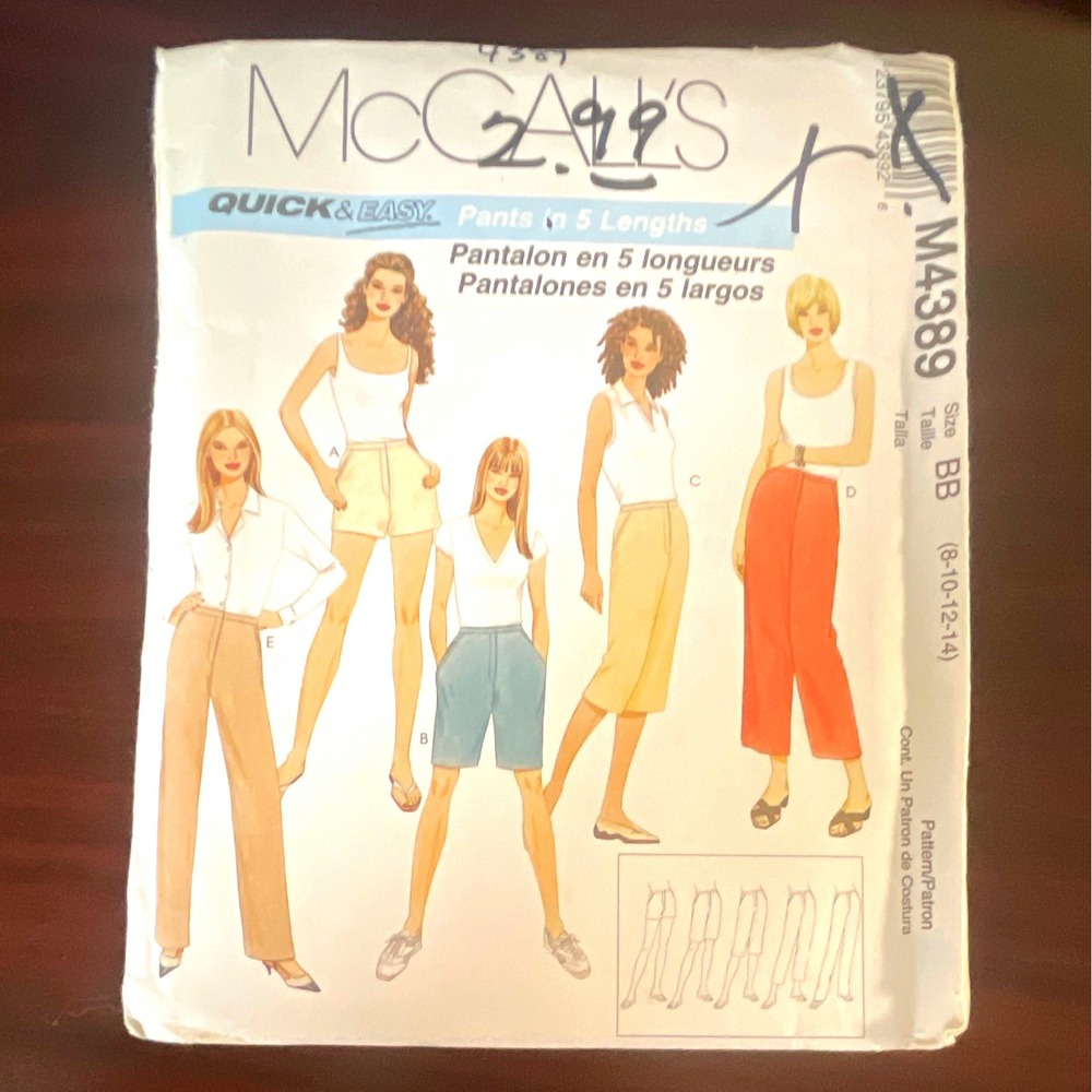 McCall's Quick & Easy M4389 Sewing Pattern Misses Petite Pants Sz 8-14 UNCUT